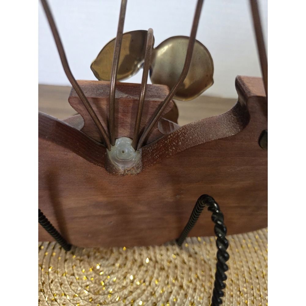Vintage HOMCO Retro Brass Eucalyptus Leaves Sculpture Hopi Wood Planter - Picture 7 of 9
